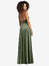 Rear View Thumbnail - Sage Square Neck Velvet Maxi Dress with Front Slit - Drew