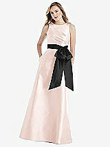 Front View Thumbnail - Blush & Black High-Neck Bow-Waist Maxi Dress with Pockets