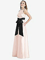 Side View Thumbnail - Blush & Black High-Neck Bow-Waist Maxi Dress with Pockets