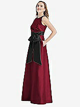Side View Thumbnail - Burgundy & Black High-Neck Bow-Waist Maxi Dress with Pockets