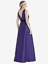 Rear View Thumbnail - Grape & Black High-Neck Bow-Waist Maxi Dress with Pockets