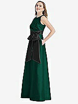Side View Thumbnail - Hunter Green & Black High-Neck Bow-Waist Maxi Dress with Pockets