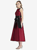 Side View Thumbnail - Burgundy & Black High-Neck Bow-Waist Midi Dress with Pockets