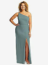 Front View Thumbnail - Icelandic Skinny One-Shoulder Trumpet Gown with Front Slit
