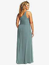 Rear View Thumbnail - Icelandic Skinny One-Shoulder Trumpet Gown with Front Slit