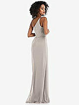 Alt View 3 Thumbnail - Taupe Skinny One-Shoulder Trumpet Gown with Front Slit