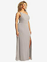 Side View Thumbnail - Taupe Skinny One-Shoulder Trumpet Gown with Front Slit
