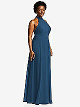 Side View Thumbnail - Dusk Blue High Neck Halter Backless Maxi Dress