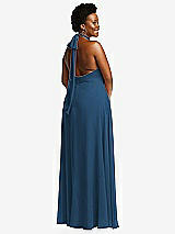 Rear View Thumbnail - Dusk Blue High Neck Halter Backless Maxi Dress