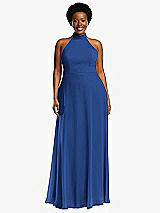 Front View Thumbnail - Classic Blue High Neck Halter Backless Maxi Dress