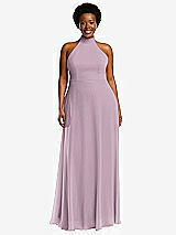 Front View Thumbnail - Suede Rose High Neck Halter Backless Maxi Dress