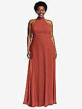 Front View Thumbnail - Amber Sunset High Neck Halter Backless Maxi Dress