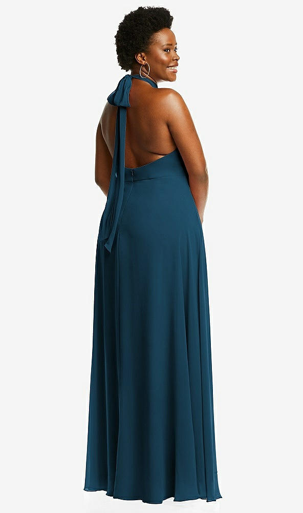 Back View - Atlantic Blue High Neck Halter Backless Maxi Dress