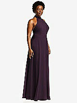 Side View Thumbnail - Aubergine High Neck Halter Backless Maxi Dress