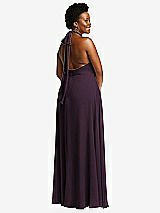Rear View Thumbnail - Aubergine High Neck Halter Backless Maxi Dress
