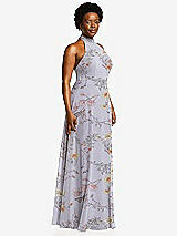 Side View Thumbnail - Butterfly Botanica Silver Dove High Neck Halter Backless Maxi Dress
