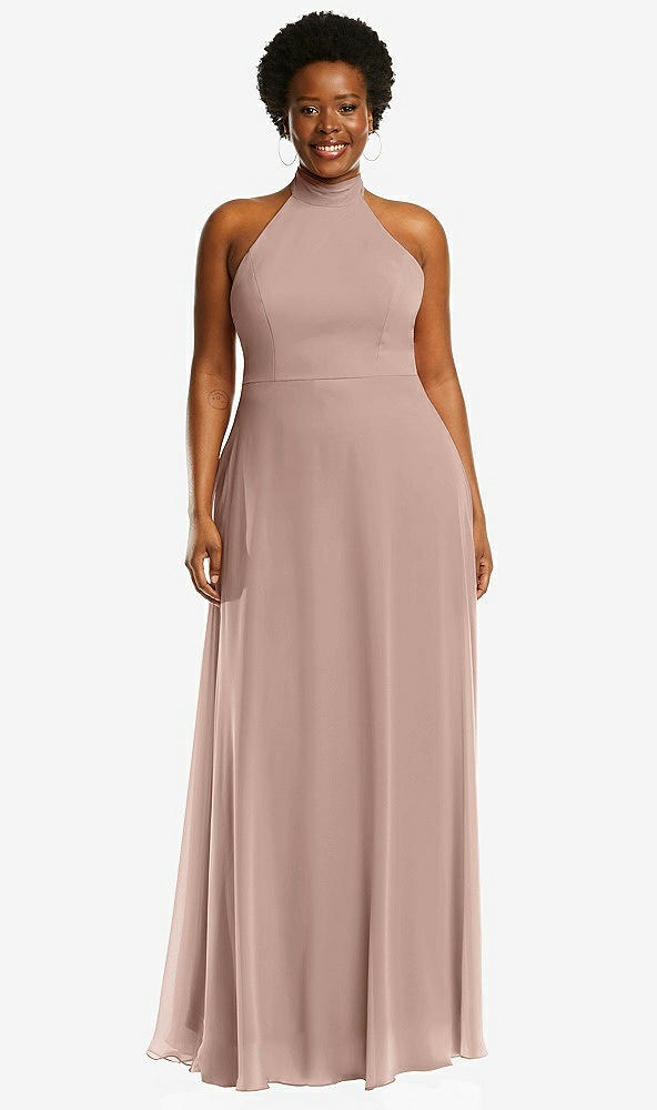 Front View - Bliss High Neck Halter Backless Maxi Dress