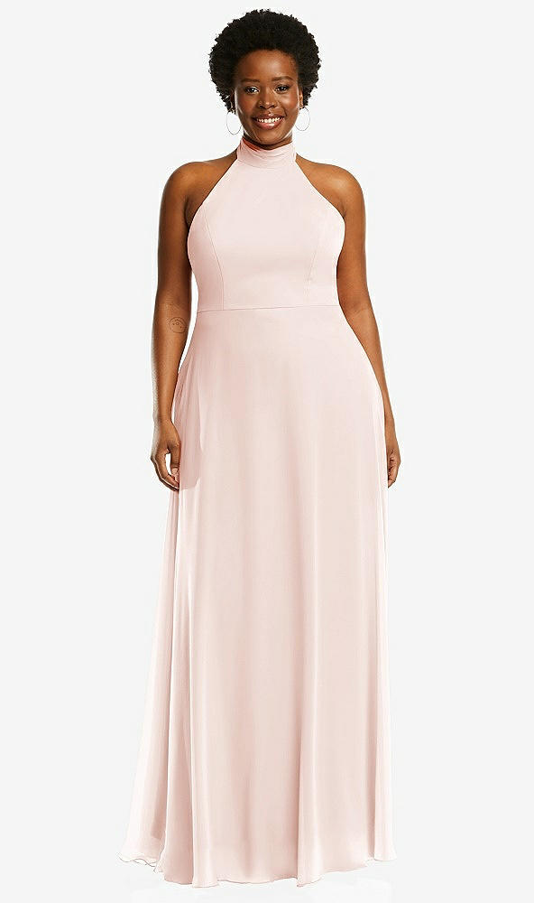 Front View - Blush High Neck Halter Backless Maxi Dress