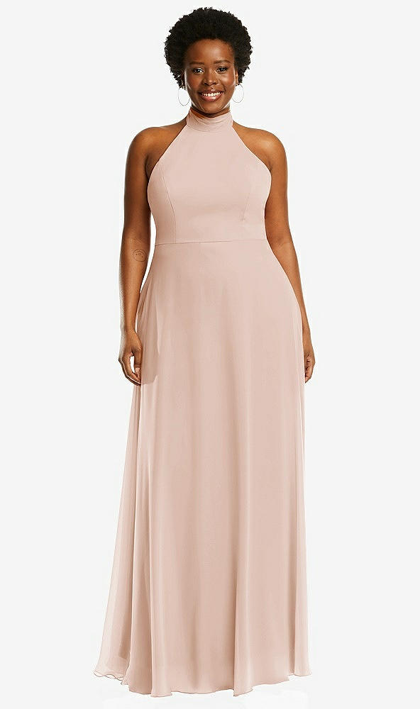 Front View - Cameo High Neck Halter Backless Maxi Dress