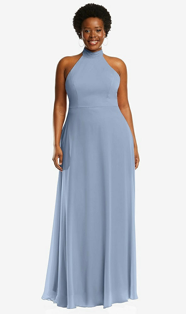 Front View - Cloudy High Neck Halter Backless Maxi Dress