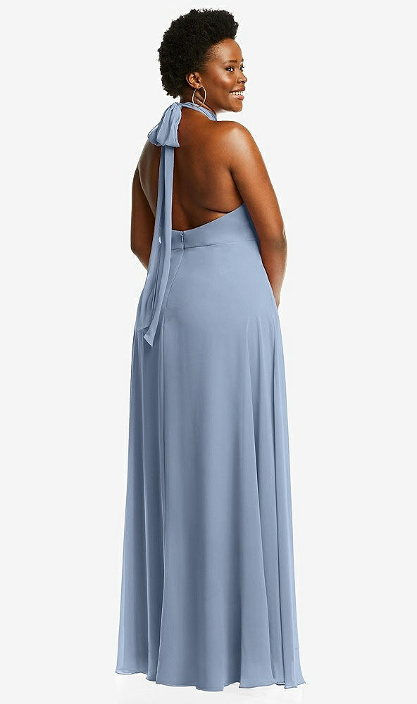Back View - Cloudy High Neck Halter Backless Maxi Dress