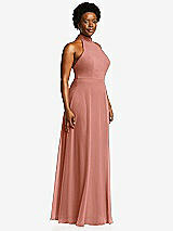 Side View Thumbnail - Desert Rose High Neck Halter Backless Maxi Dress