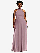 Front View Thumbnail - Dusty Rose High Neck Halter Backless Maxi Dress