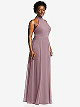 Side View Thumbnail - Dusty Rose High Neck Halter Backless Maxi Dress