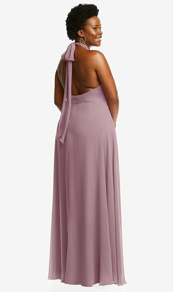 Back View - Dusty Rose High Neck Halter Backless Maxi Dress