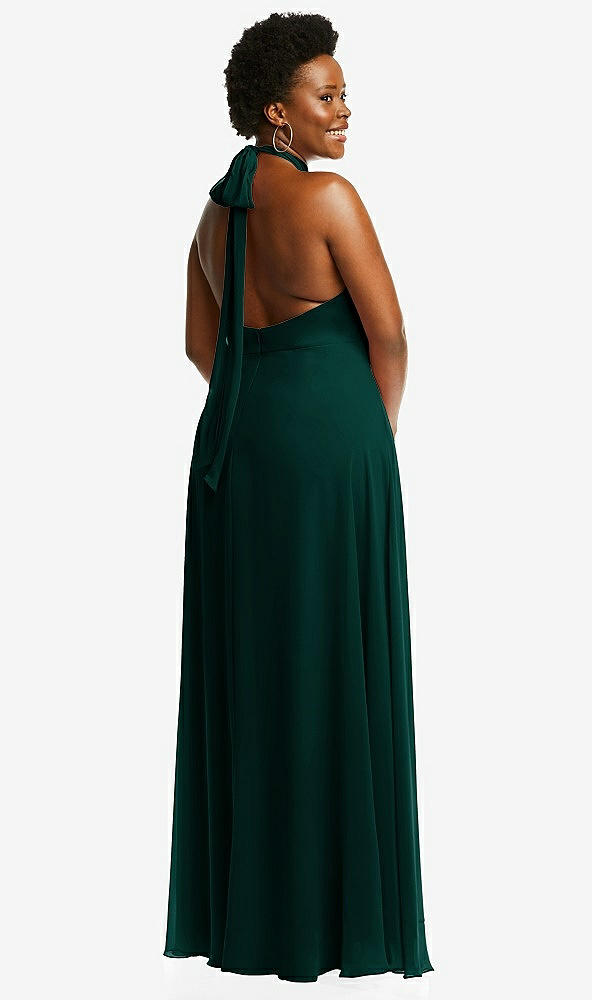 Back View - Evergreen High Neck Halter Backless Maxi Dress
