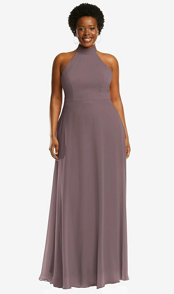Front View - French Truffle High Neck Halter Backless Maxi Dress