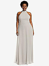 Front View Thumbnail - Oyster High Neck Halter Backless Maxi Dress