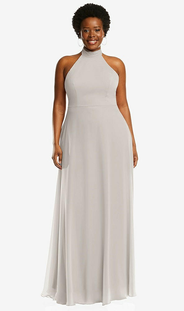 Front View - Oyster High Neck Halter Backless Maxi Dress