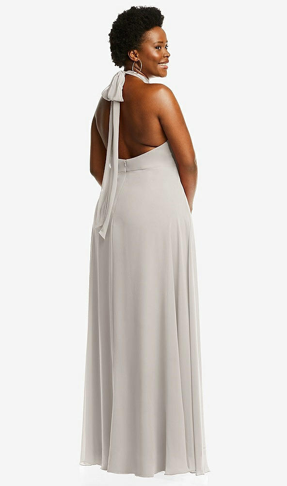 Back View - Oyster High Neck Halter Backless Maxi Dress