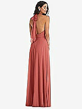 Alt View 4 Thumbnail - Coral Pink High Neck Halter Backless Maxi Dress