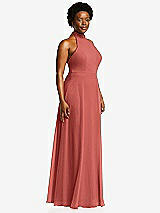 Side View Thumbnail - Coral Pink High Neck Halter Backless Maxi Dress
