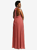 Rear View Thumbnail - Coral Pink High Neck Halter Backless Maxi Dress