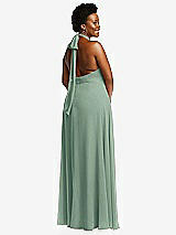 Rear View Thumbnail - Seagrass High Neck Halter Backless Maxi Dress