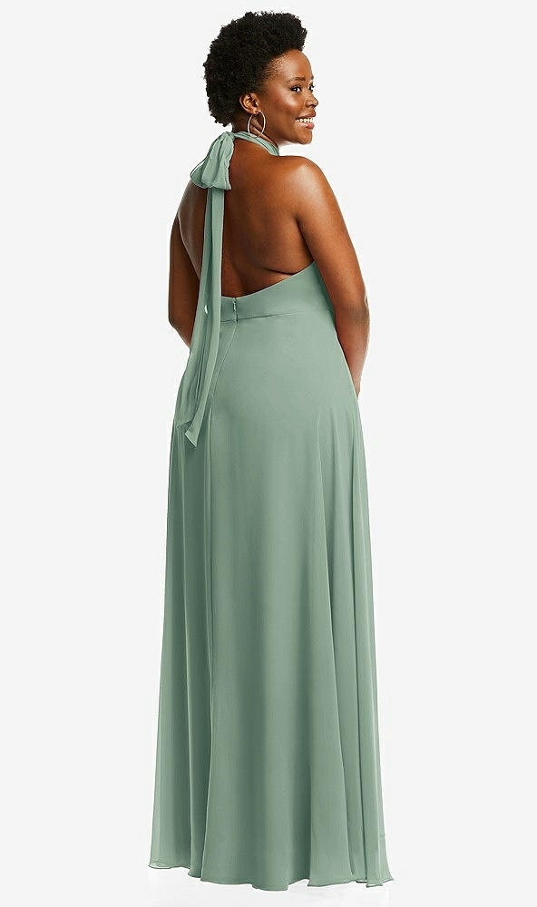 Back View - Seagrass High Neck Halter Backless Maxi Dress