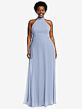 Front View Thumbnail - Sky Blue High Neck Halter Backless Maxi Dress