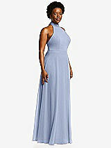 Side View Thumbnail - Sky Blue High Neck Halter Backless Maxi Dress