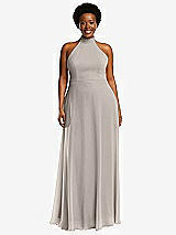 Front View Thumbnail - Taupe High Neck Halter Backless Maxi Dress