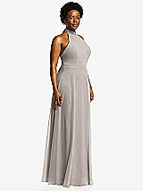 Side View Thumbnail - Taupe High Neck Halter Backless Maxi Dress