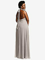 Rear View Thumbnail - Taupe High Neck Halter Backless Maxi Dress