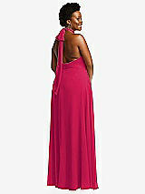 Rear View Thumbnail - Vivid Pink High Neck Halter Backless Maxi Dress