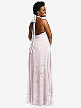 Rear View Thumbnail - Watercolor Print High Neck Halter Backless Maxi Dress
