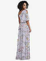 Rear View Thumbnail - Butterfly Botanica Silver Dove One-Shoulder Bell Sleeve Chiffon Maxi Dress