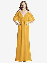 Alt View 1 Thumbnail - NYC Yellow Convertible Cold-Shoulder Draped Wrap Maxi Dress