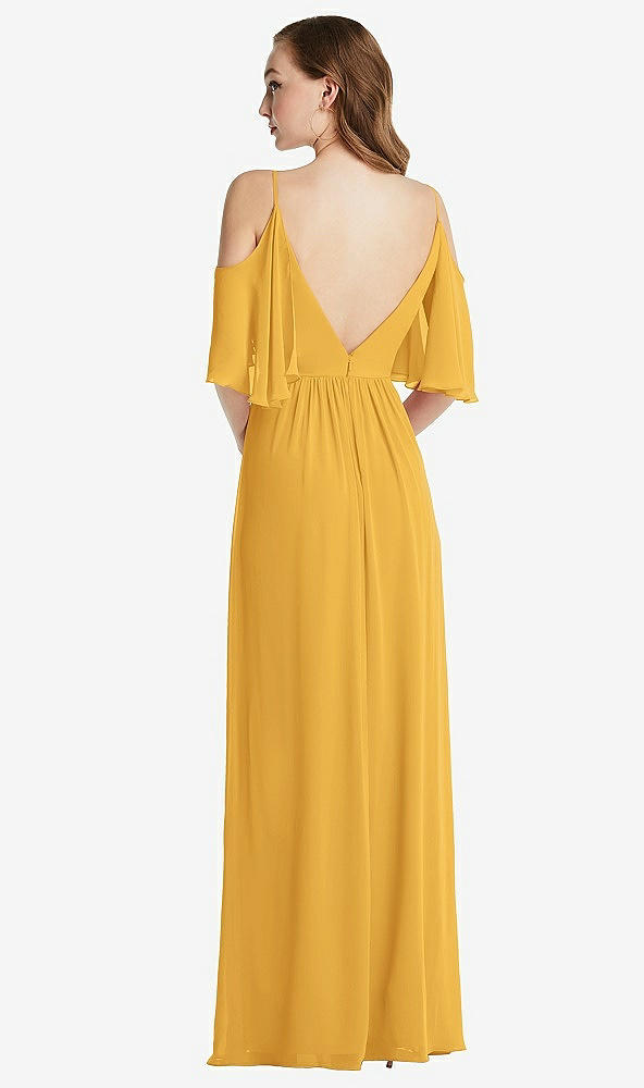 Back View - NYC Yellow Convertible Cold-Shoulder Draped Wrap Maxi Dress