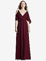 Front View Thumbnail - Cabernet Convertible Cold-Shoulder Draped Wrap Maxi Dress